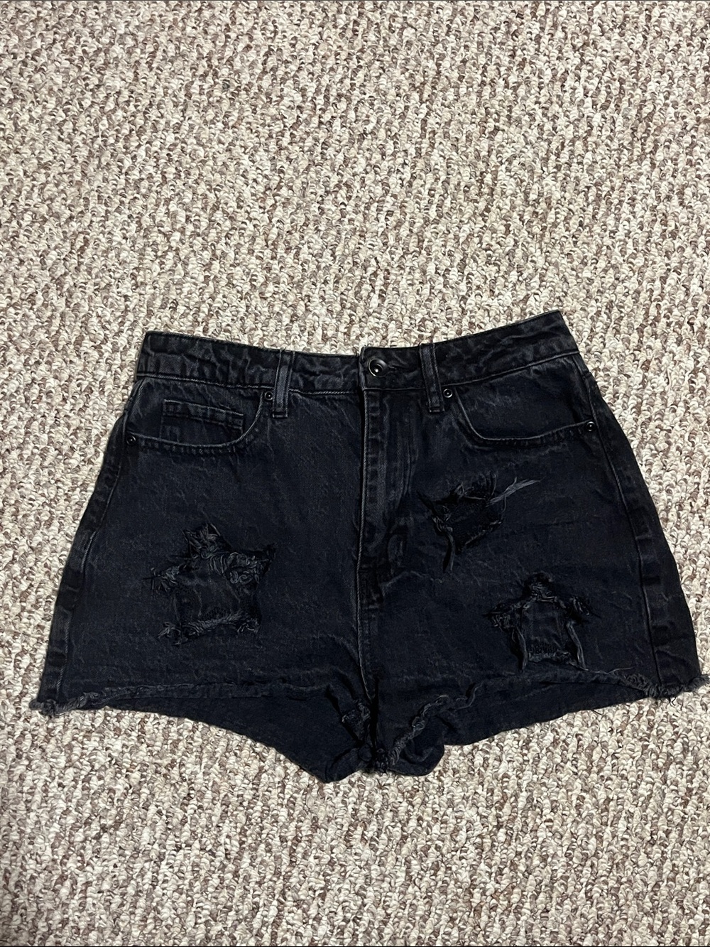 Hot Topic Black Star Pattern Distressed High-Rise Denim Shorts